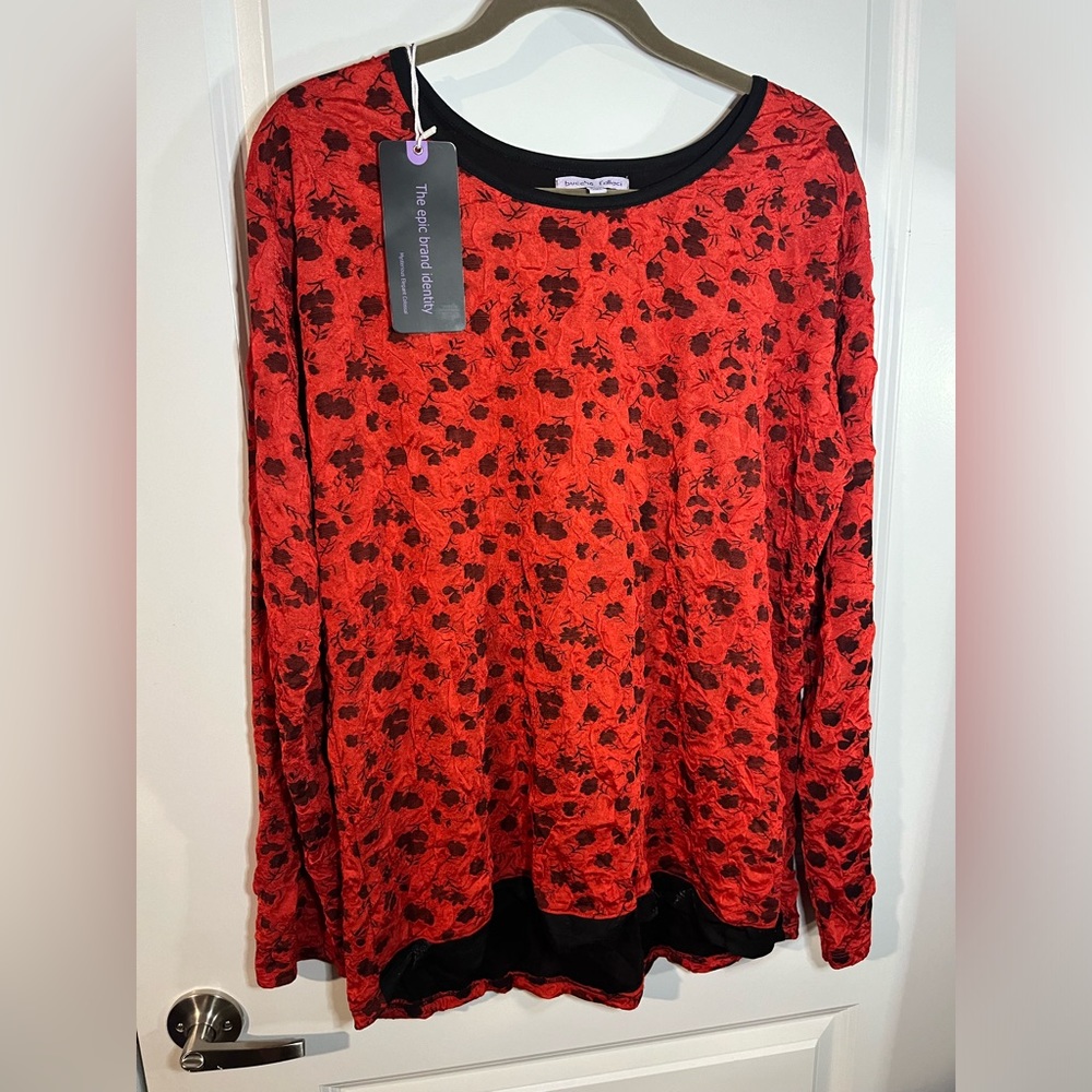 NWT Buccho Fallaci Plus Size Women’s Top Scrunch Rose Red/Black Long Sleeve 2XL - Picture 3 of 14